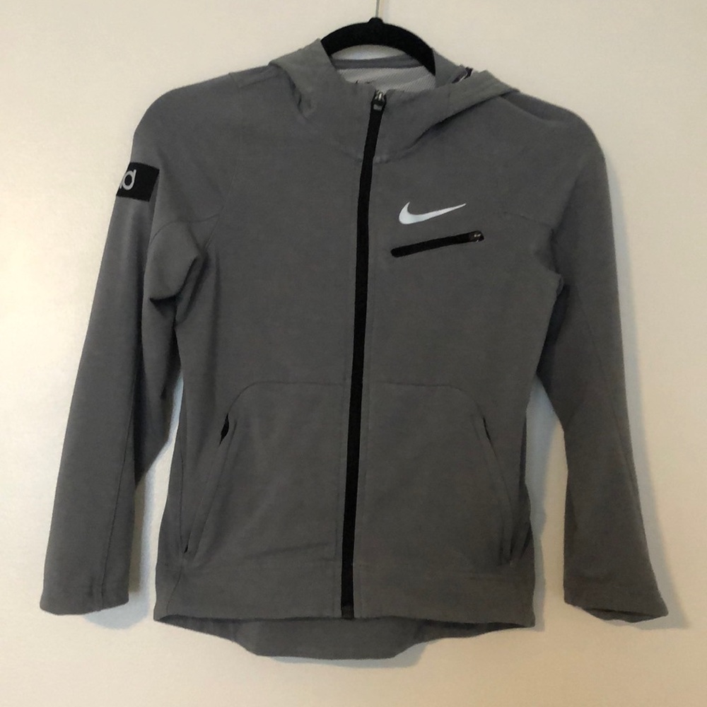 Nike Kids KD Jacket Gray Black Small Hooded Long Sleeve Zip Closure Pockets